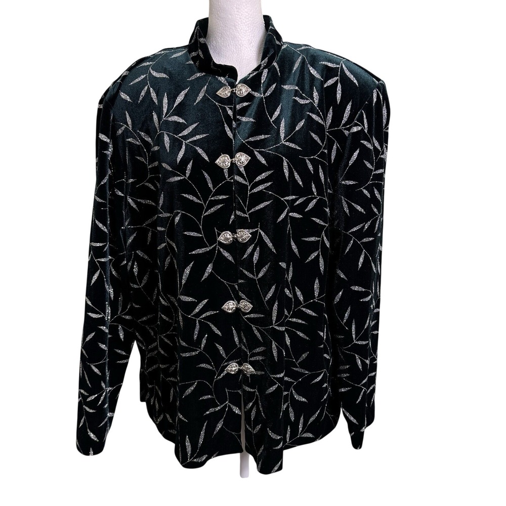 Vintage JBS Ltd Velvet Jacket Heart Clasps Silver Leaf Tunic Top Plus Size 22W